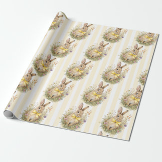 A cute little Floral Bunny Yellow Bow Baby Shower  Cadeaupapier