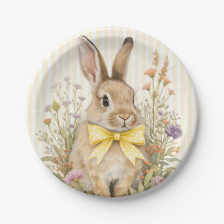A cute little Floral Bunny Yellow Bow Baby Shower  Papieren Bordje