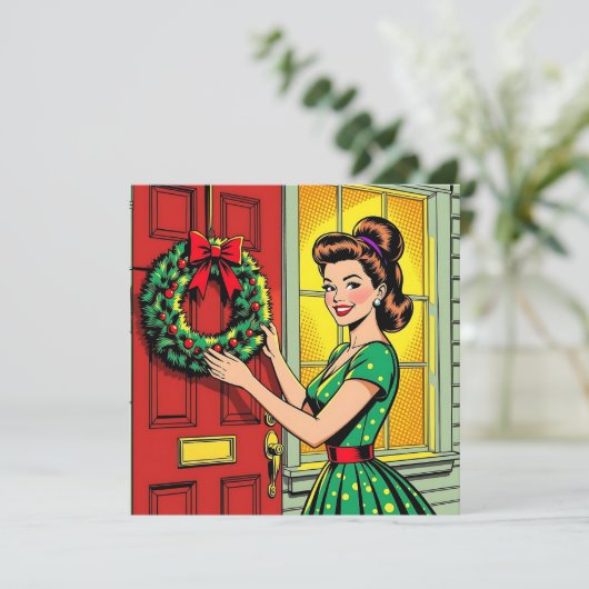 A Cute Mid-Century Nostalgic Feeling Christmas Feestdagenkaart (Staand voorkant)