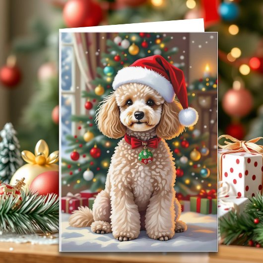 A Cute Poodle Christmas Personalized Feestdagen Kaart