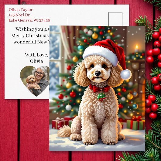 A Cute Poodle Christmas Personalized Feestdagenkaart