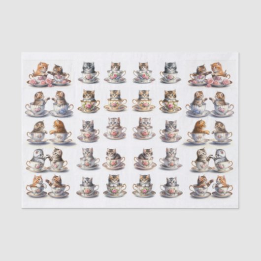 A Cute Set of Teacup Kitten (Left & Right Facing) Tissuepapier (Voorkant)