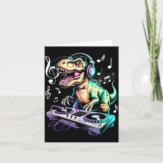 A Cute T-rex Playing Electronic Music Funny Dj Din Kaart (Voorkant)