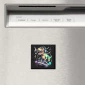 A Cute T-rex Playing Electronic Music Funny Dj Din Magneet (Insitu (Vaatwasser))