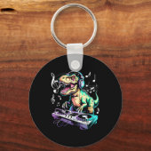 A Cute T-rex Playing Electronic Music Funny Dj Din Sleutelhanger (Voorkant)
