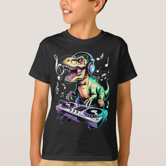 A Cute T-rex Playing Electronic Music Funny Dj Din T-shirt (Voorkant)