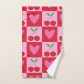 à damiers Cerises avec Motif de Coeurs Roses (Serviette à main)