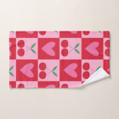 à damiers Cerises avec Motif de Coeurs Roses (Serviette à main)