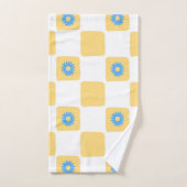 À damiers Jaune Blanc Avec Motif Fleur Bleu (Serviette à main)