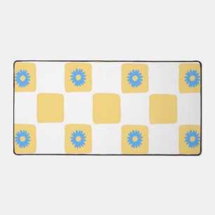 À damiers Jaune Blanc Avec Motif Fleur Bleu