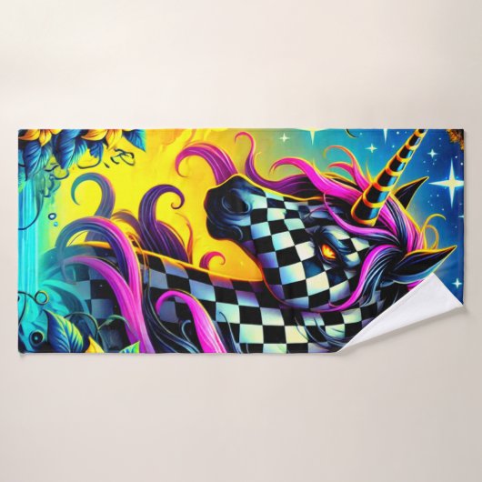 à damiers licorne (Serviette de bain)