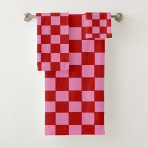 à damiers rouge et rose chaud