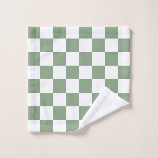 à damiers Sage vert et blanc (Gant de toilette)