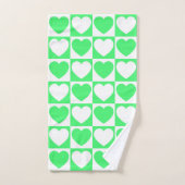 À damiers vert clair et blanc aux coeurs (Serviette à main)