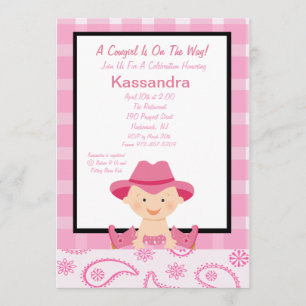 À damiers, Western Cowgirl Baby shower Invitation