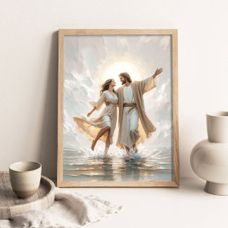 A Dance on Water, Christian Painting, Jesus Walkin Poster