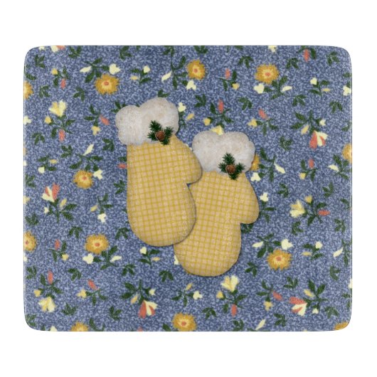 À Découper Planche de coupe en verre Mittens jaune (Devant)