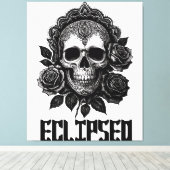 A detailed skull adorned with intricate patterns canvas afdruk (Insitu (Houten vloer))