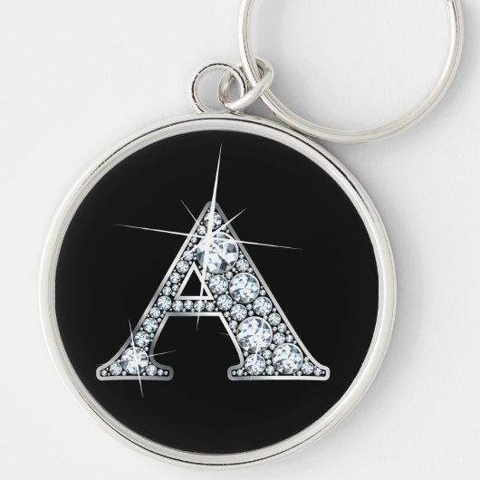 "A" Diamond Bling Print Sleutelhanger (Voorkant)