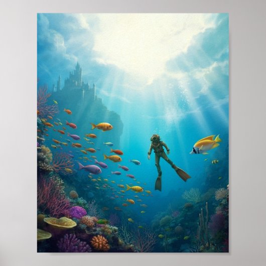 A diver discovers a castle in the reef poster (Voorkant)