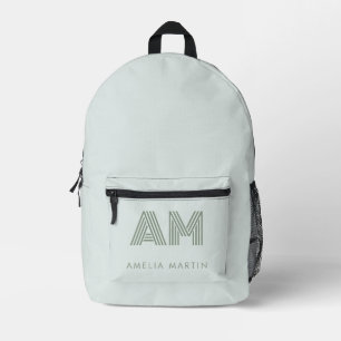 À Dos Imprimé Minimaliste Sac Vert Sauge Monogramme Géométrique