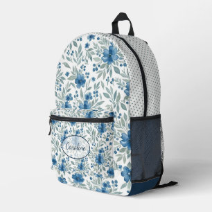 À Dos Imprimé Sac de toilette floral bleu chic et vert sauge