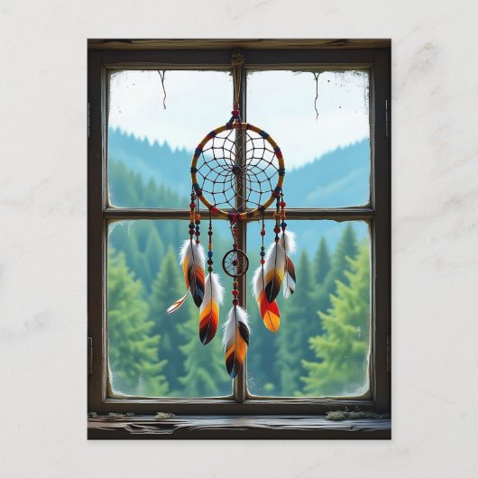 A Dreamcatcher in a Window overlooking Mountains Briefkaart (Voorkant)