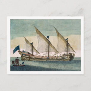 A drie-masted Galleass lopend door zeil, sh Briefkaart