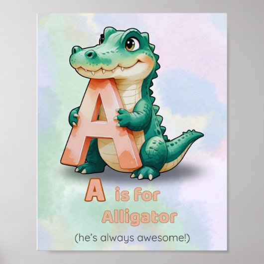 A est pour Alligator - Poster de la pépinière Alph (Devant)