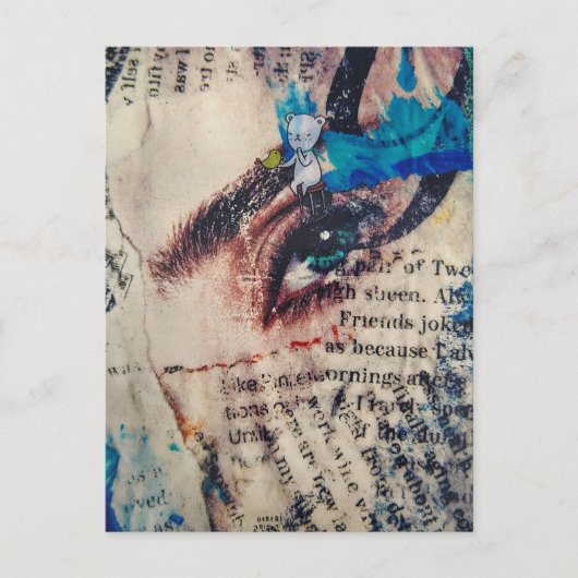 A face and words abstract mixed media collage briefkaart (Voorkant)