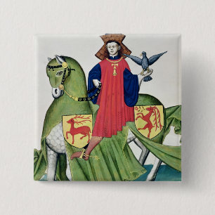 A Falconer uit de Codex de Capodilista Vierkante Button 5,1 Cm