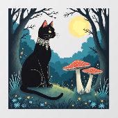 A Familiar Black Cat And Toadstools Halloween 1 Raamsticker (Vel)