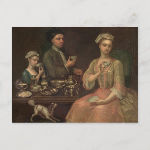 A Family of Three at Tea, c.1727 Briefkaart