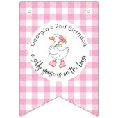 À Fanions Bannière d'anniversaire de deux sottes oies rose (Premier drapeau)