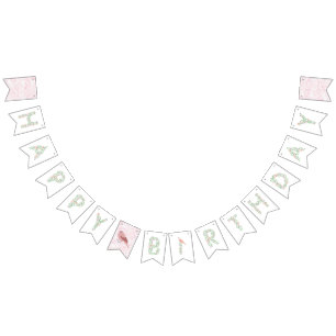 À Fanions Bannière florale de joyeux anniversaire d'alphabe