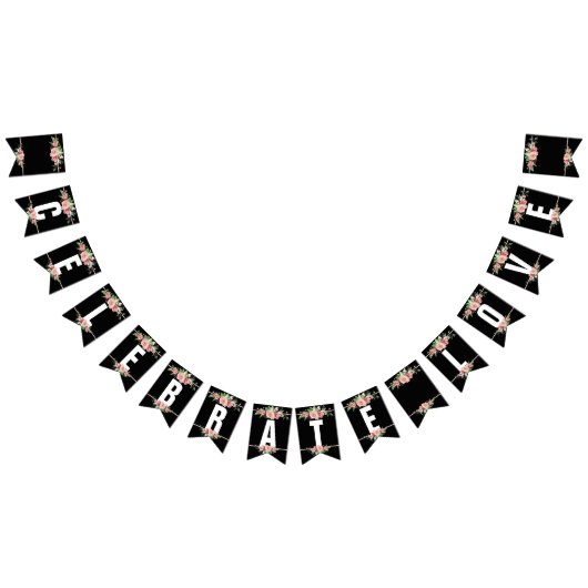 À Fanions Bannière Mariage CÉLÉBRÉE avec roses roses (Tout)