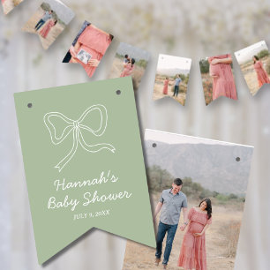 À Fanions Bannière photo Baby shower personnalisé Sage Green