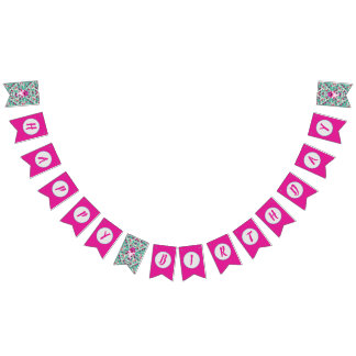 À Fanions Bébé requin rose joyeux bannière d'anniversaire Or