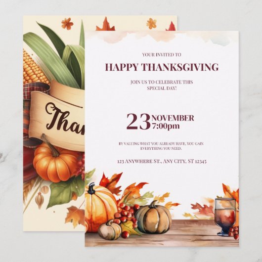 A FESTIVE THANKSGIVING INVITATION WITH A PUMPKIN (Devant / Derrière)