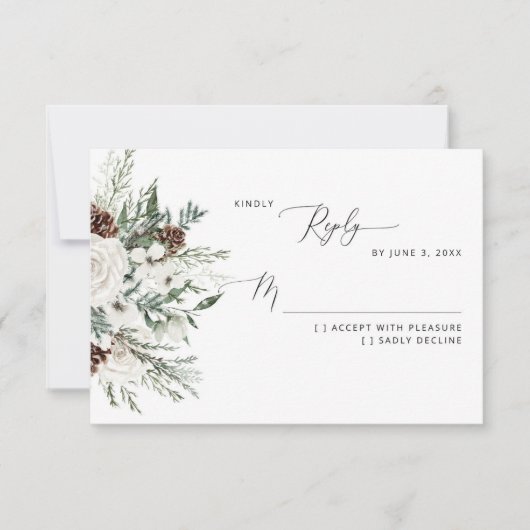 À feuillage persistant élégante carte RSVP (Devant)