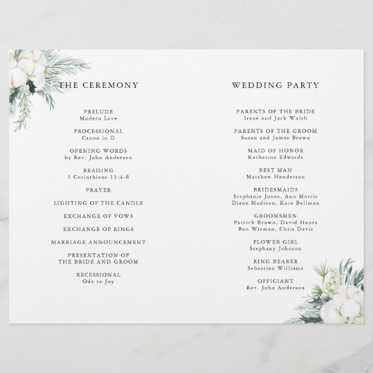 À feuillage persistant & Fleurs de coton Programme (Dos)