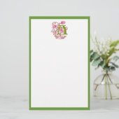 "A" Floral Art Nouveau Monogram Briefpapier (Staand voorkant)