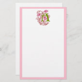 "A" Floral Art Nouveau Monogram Briefpapier (Voorkant / Achterkant)