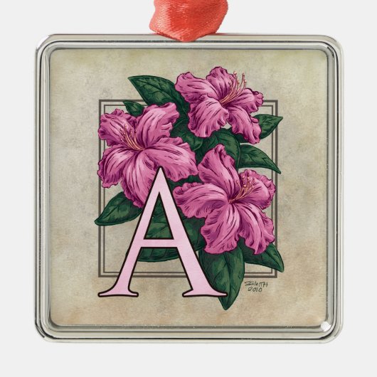 A for Azalea Flower Monogram Square Prem Ornament (Voorkant)