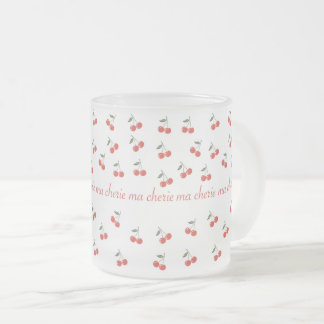 A frosted glass mug with cherry pattern  matglas koffiemok
