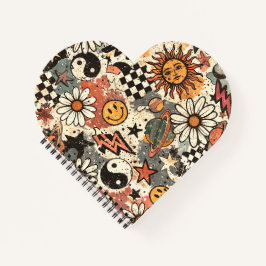 A fun retro 90s pattern featuring cheerful happy f notitieboek