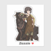 A Girl en haar Dinosaur Sticker (Vel)