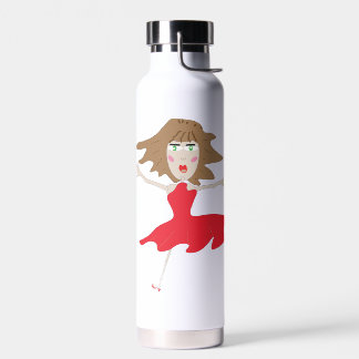 a girl in a red dress bottle waterfles