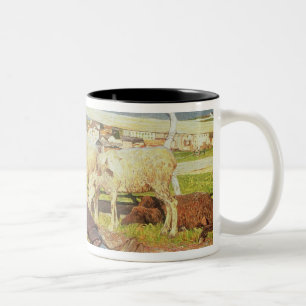 A Girl Knitting, 1888 (olie op doek) Tweekleurige Koffiemok