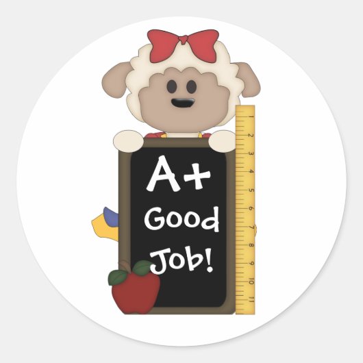A+ Goed Werk!-Schattige Schaap Ronde Sticker (Voorkant)